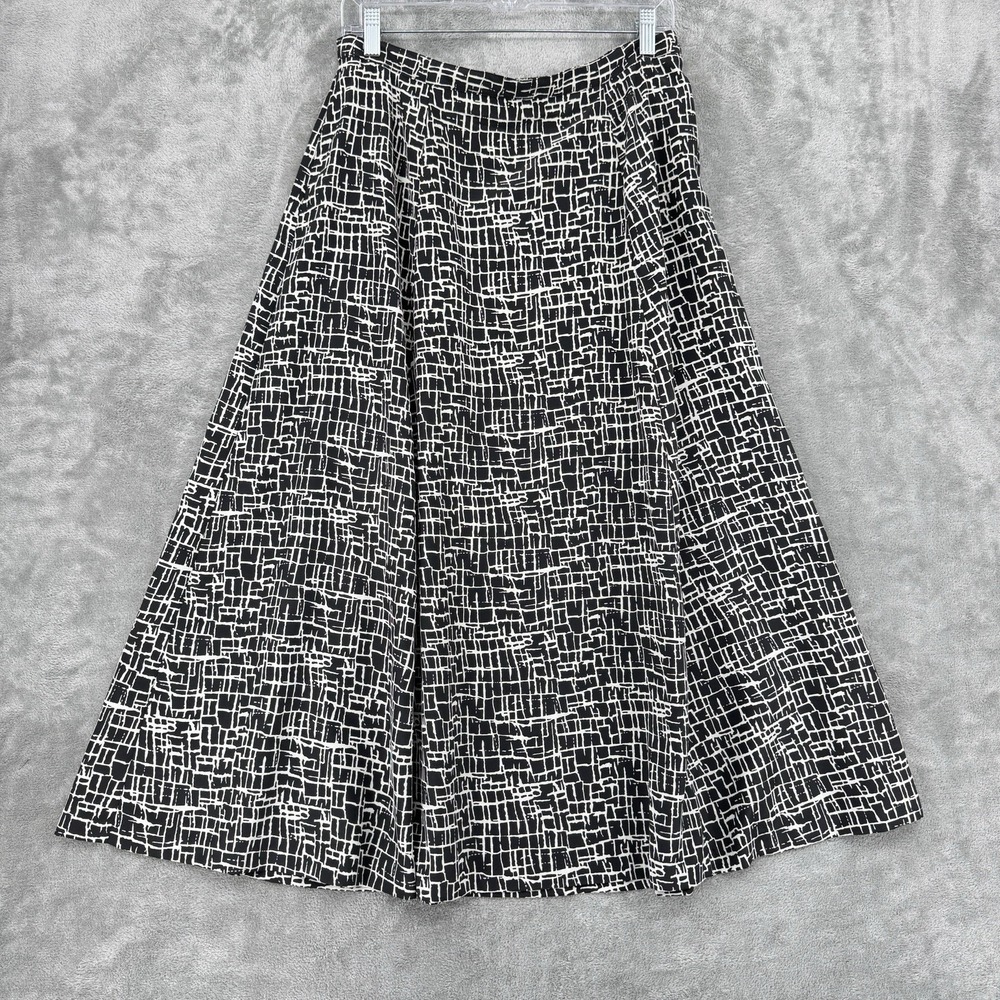 Vintage Leslie Fay‎ Skirt Womens 10 Abstract Modest Casual Maxi Zip Black White